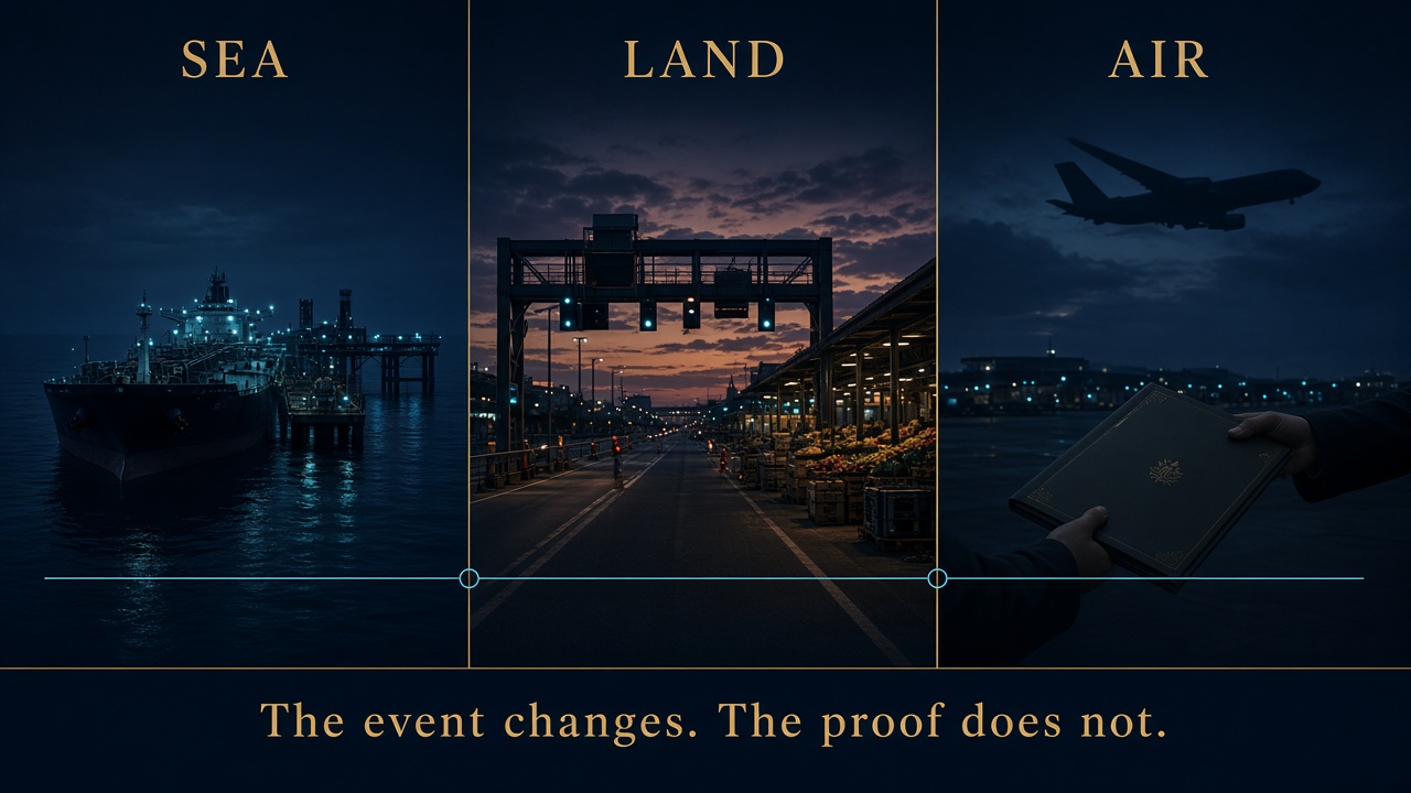 Sea, land, and air — intent, licensed ledger, attestation ticket